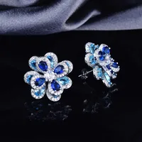 European And American Temperament Color Zircon Flower Earrings Simple Three-dimensional Camellia Pendant Open Ring sku image 1