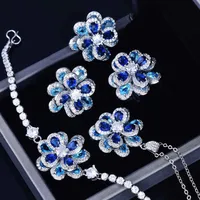 European And American Temperament Color Zircon Flower Earrings Simple Three-dimensional Camellia Pendant Open Ring sku image 5