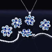 European And American Temperament Color Zircon Flower Earrings Simple Three-dimensional Camellia Pendant Open Ring main image 1