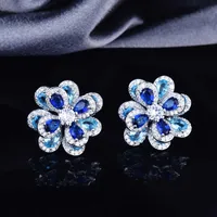 European And American Temperament Color Zircon Flower Earrings Simple Three-dimensional Camellia Pendant Open Ring main image 2