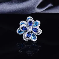 European And American Temperament Color Zircon Flower Earrings Simple Three-dimensional Camellia Pendant Open Ring main image 3