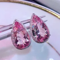 Explosion Luxury Crown High Carbon Diamond Drop-shaped Simulation Pink Tourmaline Color Treasure Open Ring Engagement Diamond Ring main image 2