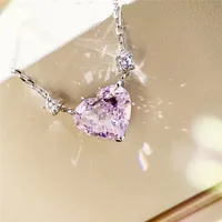 Tik Tok Live Stream Heart-shaped Necklace Female Clavicle Chain Ins Advanced Design Sense Temperament Wild High Carbon Diamond Pink Pendant main image 2