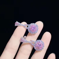 Pink Crystal Set Earrings Ring Necklace Retro Exquisite Zircon Earrings Pendant Special-interest Design Simple Ring main image 3