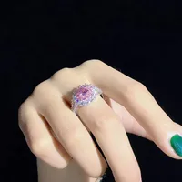 Pink Crystal Set Earrings Ring Necklace Retro Exquisite Zircon Earrings Pendant Special-interest Design Simple Ring main image 5