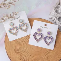 925 Silver Needle South Korea Temperament Color Diamond Earrings Exaggerated Love Earrings main image 2