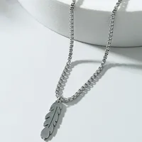 Fashion Simple Feather Necklace Personalized Stainless Steel Leaf Pendant Cross-border Jewelry main image 4