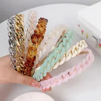 Cross-border New Arrival Candy Color Chain Headband Female Partysu Temperamental Headband Out Hair Pressing Headwear Resin Hair Accessories main image 1
