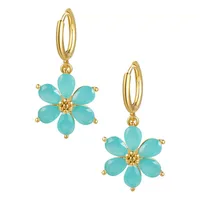 Fashion Flower Copper Artificial Gemstones Earrings sku image 1