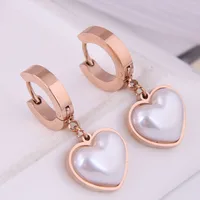 Fashion Simple Peach Heart Pearl Titanium Steel Earrings Wholesale Nihaowholesale main image 1