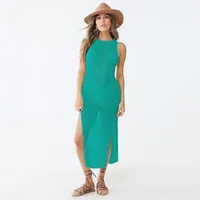 Women's Casual Fashion Round Neck Rib-knit Hollow Out Sleeveless Solid Color sku image 5
