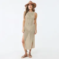 Women's Casual Fashion Round Neck Rib-knit Hollow Out Sleeveless Solid Color sku image 1
