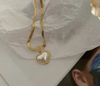 Wholesale Jewelry Heart 304 Stainless Steel Titanium Steel Artificial Pearls 18K Gold Plated Inlaid Gold Pendant Necklace main image 1