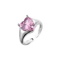 Fashion Pink Heart-shaped Zircon Earrings Adjustable Ring main image 2