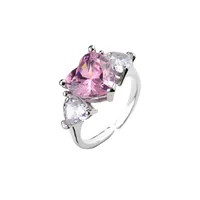 Fashion Pink Heart-shaped Zircon Earrings Adjustable Ring sku image 3