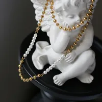 Wholesale Jewelry Fashion 304 Stainless Steel Artificial Pearls 18K Gold Plated Necklace sku image 1