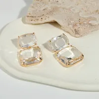 Simple Geometric Square Crystal Transparent Glass Large Earrings main image 4