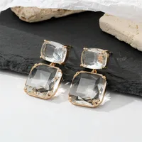 Simple Geometric Square Crystal Transparent Glass Large Earrings main image 5