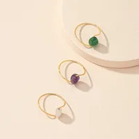 Beads Ring Female Niche Simple Retro Stone Ring Couple Ring main image 2
