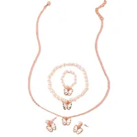New Butterfly Pendant Pearl Bracelet Children's Ring Earrings Jewelry Set Wholesale main image 5
