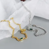 Simple Hollow Chain S925 Silver Emerald Geometric Bracelet main image 3