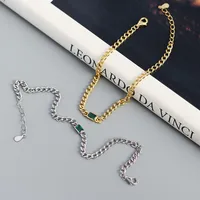 Simple Hollow Chain S925 Silver Emerald Geometric Bracelet main image 4