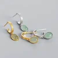 Simple S925 Silver Minimalist Geometric Inlaid Stone C-shaped Earrings main image 5