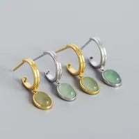 Simple S925 Silver Minimalist Geometric Inlaid Stone C-shaped Earrings main image 4