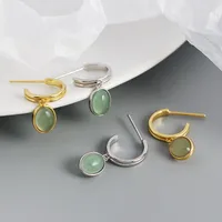 Simple S925 Silver Minimalist Geometric Inlaid Stone C-shaped Earrings main image 3