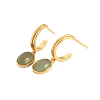 Simple S925 Silver Minimalist Geometric Inlaid Stone C-shaped Earrings main image 1