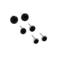 Fashion Geometric Round Micro-inlaid Black Agate S925 Sterling Silver Earrings main image 5