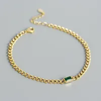 Simple Hollow Chain S925 Silver Emerald Geometric Bracelet sku image 2