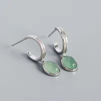 Simple S925 Silver Minimalist Geometric Inlaid Stone C-shaped Earrings sku image 1