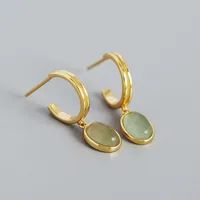 Simple S925 Silver Minimalist Geometric Inlaid Stone C-shaped Earrings sku image 2