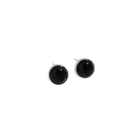 Fashion Geometric Round Micro-inlaid Black Agate S925 Sterling Silver Earrings sku image 1