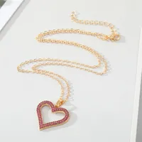 Retro Full Rhinestone Hollow Heart Geometric Heart Necklace Wholesale main image 2