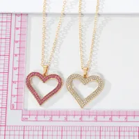 Retro Full Rhinestone Hollow Heart Geometric Heart Necklace Wholesale main image 3