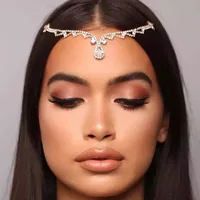 European And American Trendy Rhinestone Headdress Simple Water Drop Forehead Chain main image 1