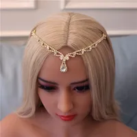 European And American Trendy Rhinestone Headdress Simple Water Drop Forehead Chain main image 5