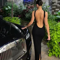 New Winter Sexy Backless Slim Round Neck Sleeveless Slit Dress Wholesale main image 1