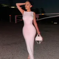 New Winter Sexy Backless Slim Round Neck Sleeveless Slit Dress Wholesale main image 2