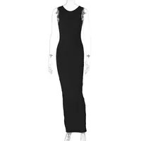 New Winter Sexy Backless Slim Round Neck Sleeveless Slit Dress Wholesale sku image 1