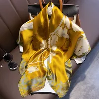 Spring And Summer New Floral Simulation Silk Satin 90cm Rolled Edge Square Scarf main image 1