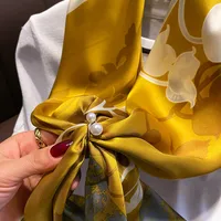 Spring And Summer New Floral Simulation Silk Satin 90cm Rolled Edge Square Scarf main image 3