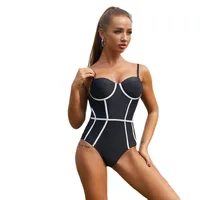 New Black Stitching Ladies One-piece Swimsuit European And American Sexy Swimwear main image 5