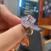 Fashionable Geometric Blue Diamond Triangle Inlaid Zircon Ring main image 3