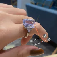 Fashionable Geometric Blue Diamond Triangle Inlaid Zircon Ring main image 4