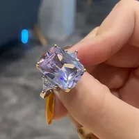 Fashionable Geometric Blue Diamond Triangle Inlaid Zircon Ring main image 1