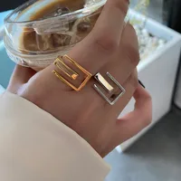 Simple Letter E Shape Fashion Design Punk Geometric Ring main image 4