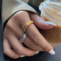 French Croissant Geometric Design Opening Adjustable Index Finger Ring main image 2